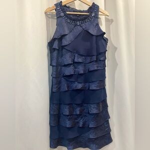 S.L. Fashions - Navy Layered Ruffle Sleeveless Dress